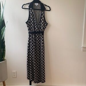 Diane Von Furstenberg Geometric Black and Cream Midi Dress